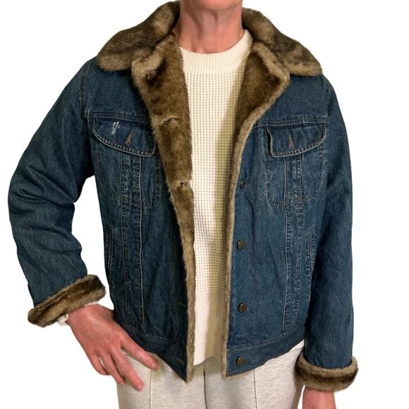 Vintage Esprit Y2K Faux Fur Collar & Cuff Denim Jacket | Size XL - Picture 1 of 12
